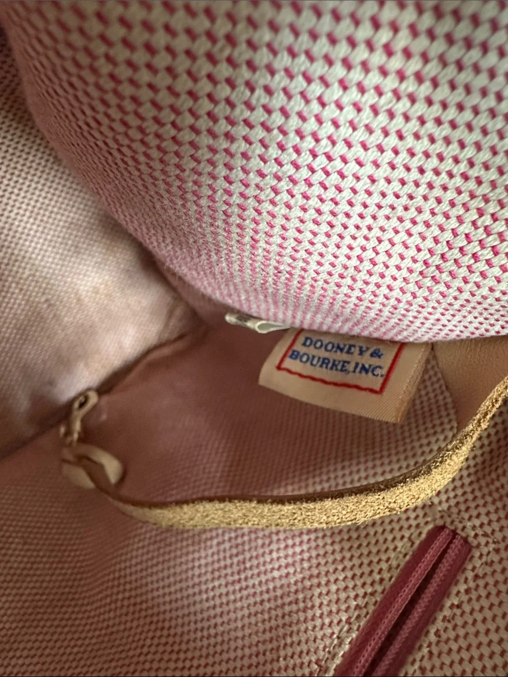 Dooney & Bourke Brown Logo Hobo with Pink Trim